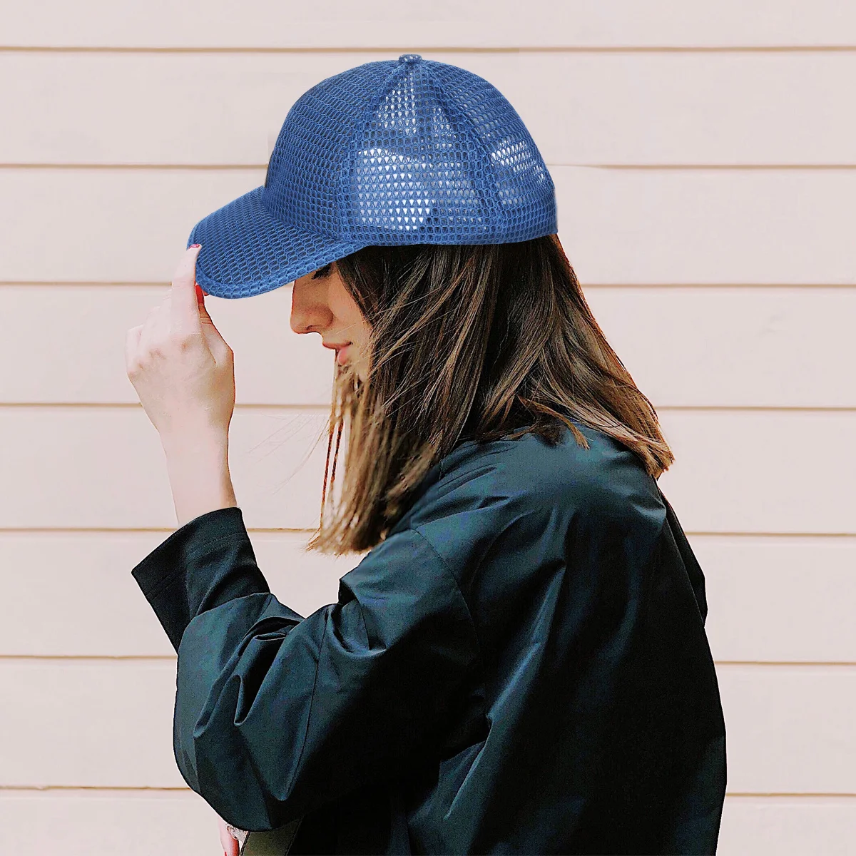

Quick Dry Mesh Peaked Baseball Cap Solid Color Adjustable Breathable Sunblock Hat Dark Blue Outdoor Autumn Travel Lightweight