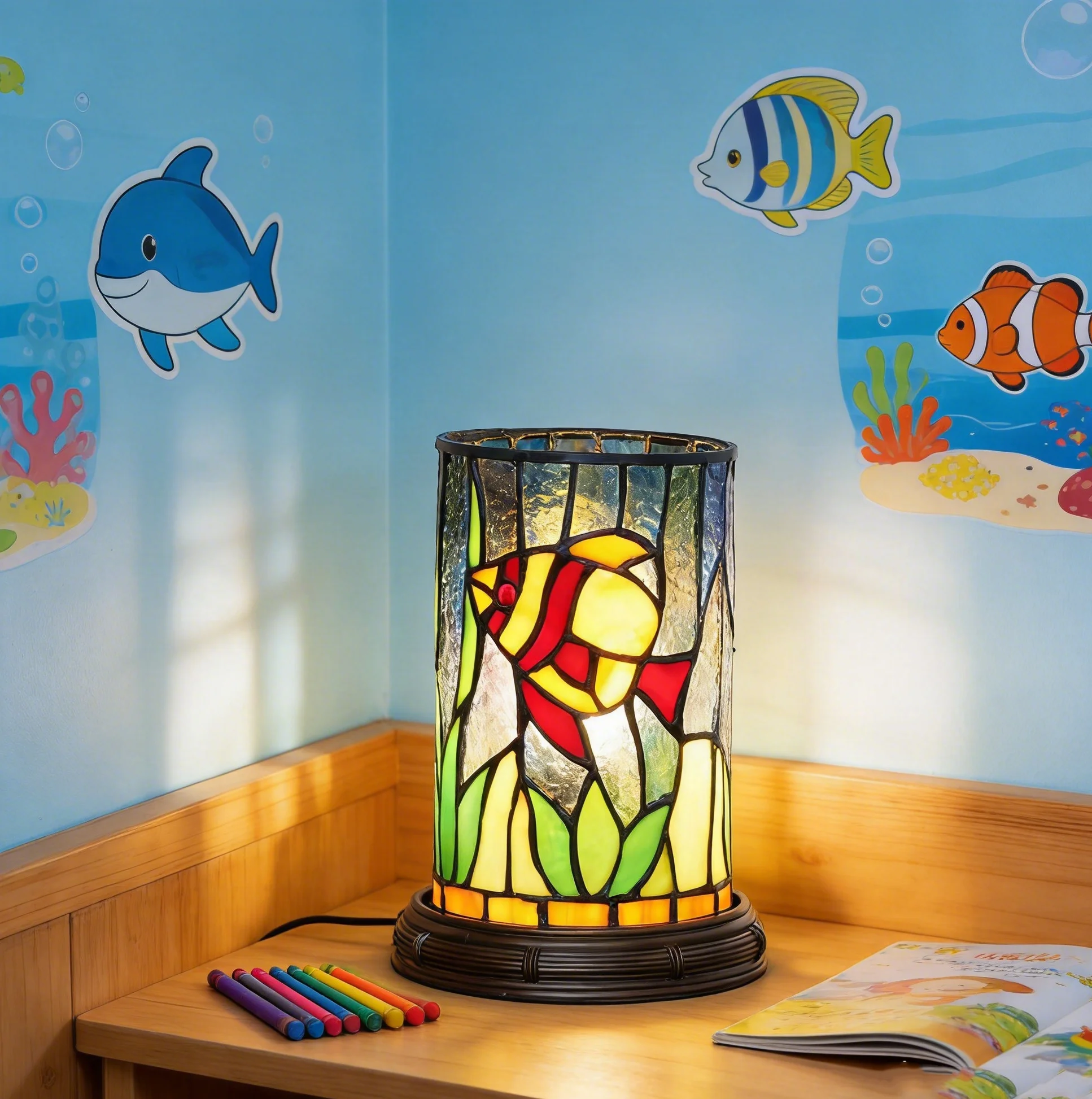 Ocean Clownfish Night Light, Cute stained glass Lamp, Kids' Bedroom Ocean-themed restaurant Decor lights, Gift for Children