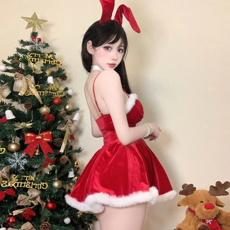 Christmas Cute Bunny Girl Uniform Cosplay Costume Sweet Red New Year Nightdress Role Play Outfits Xmas Underwear Lingerie