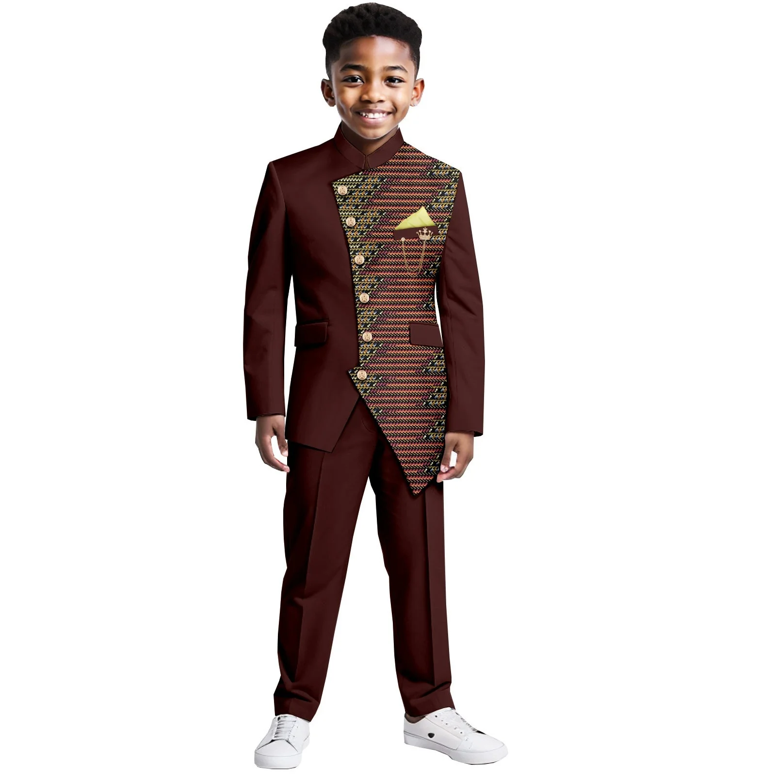 African Clothes for Kids Formal Suits Boys Outfits Blazer Dashiki Print Top and Pant Sets Bazin Riche Children Outwear