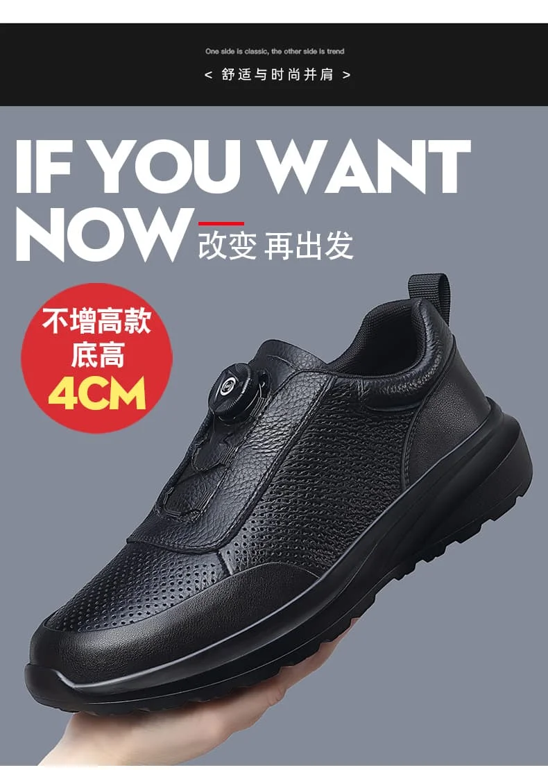 Sportliche Freizeitschuhe für Herren mit Automatikschnallen, bequeme Pendler-Schuhe, mehrlagiges Rindsleder, höhenvergrößerndes Innendesign – Detail 20