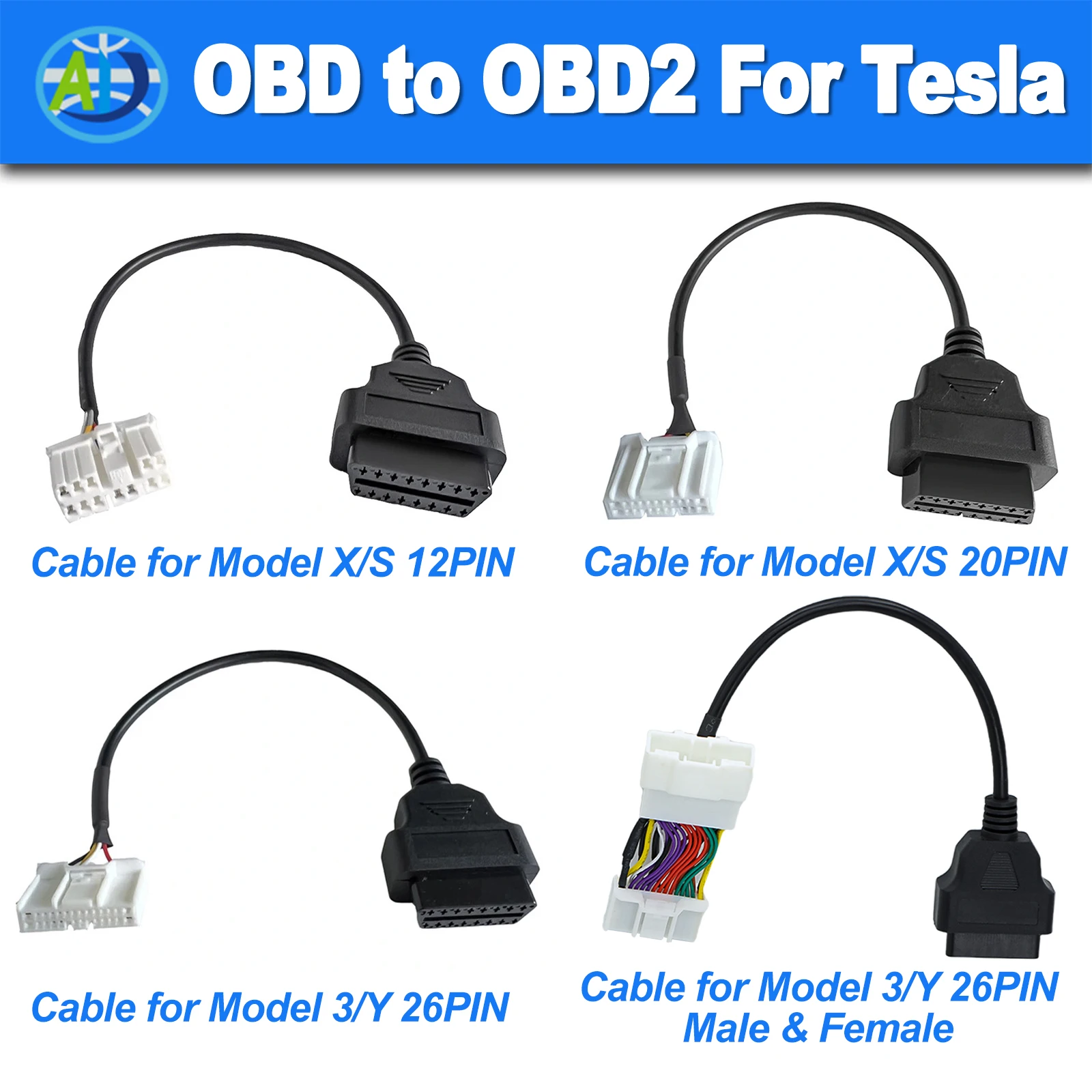 

Кабель OBD для Tesla (12-контактный, 20-контактный, 26-контактный) для Tesla Model X/S/3/Y, диагностический адаптер OBD2, соединительный кабель OBD/OBDII для X431