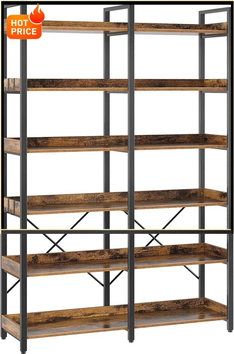 

Бестселлер: Книжный шкаф Seventable на 6 полок с 4 крючками, 67 дюймов, в индустриальном стиле, деревянный, винтажный стеллаж для хранения с открытыми полками, цвет ржавый.