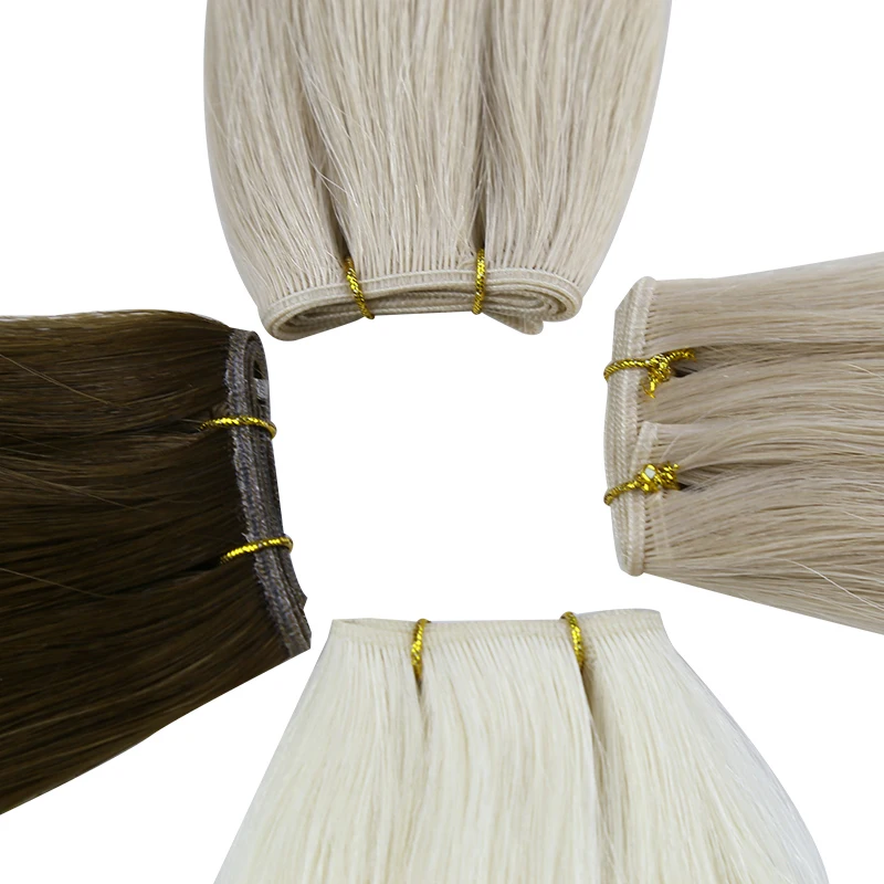 Genius Weft Human Hair Extensions Straight Double Drawn Virgin Hair Weaves Bundles 100g European Invisible Raw Human Hair Weft