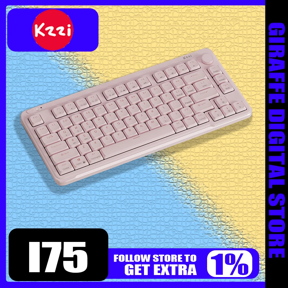 KZZI i75 Mechanical Keyboard Aluminum Alloy Multi-function Knob RGB Tri Mode Wireless Office Keyboard Low Switch Custom PC Gift