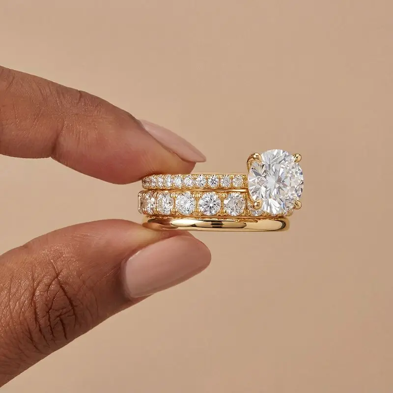 

Daily Wear Round Cubic Zircon Three-Piece Set Rings for Women Gold Colour High Quality Female Accessories Wedding Party Jewelry