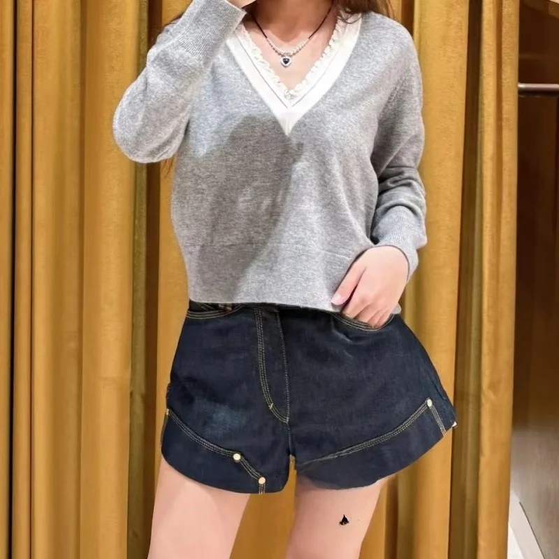 

Ele повседневный вязаный топ женский с v-образным вырезом цвета Blo Wood ain весна-лето Новое поступление легкий роскошный модный