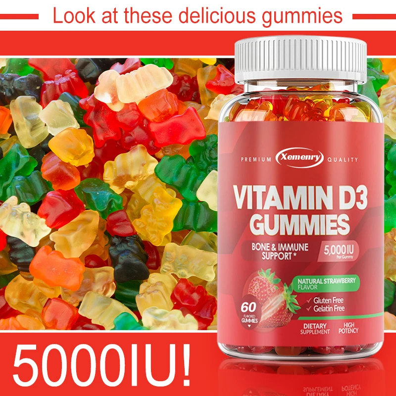 Vitamin D3 Gummies - Fights Fatigue, Improves Mood, Supports Joint Flexibility, Promotes Muscle and Bone Health, Boosts Vitality