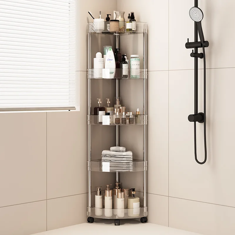 Household Corner Rack With Wheels Stainless Steel Multi-Layer Storage Corner Rack Living Room Bathroom Kitchen Shelf