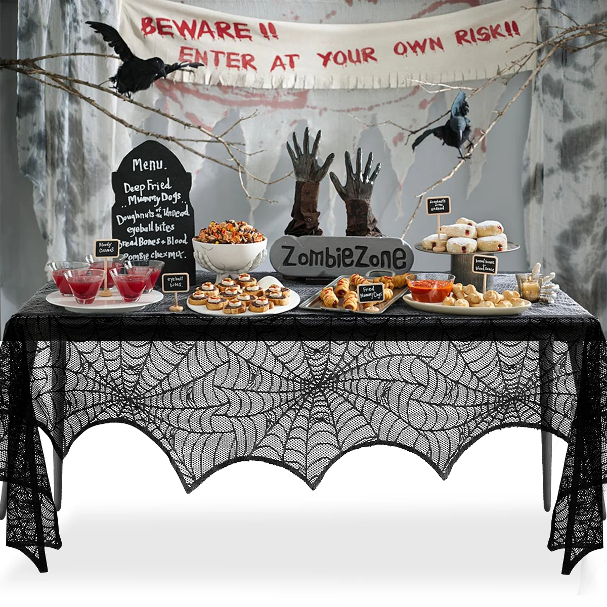 Decorations Fireplace Cover Haunted House Door Spiderweb Table Runner Tablecloth Cobweb Halloween Party Supplies Mantel Scarf