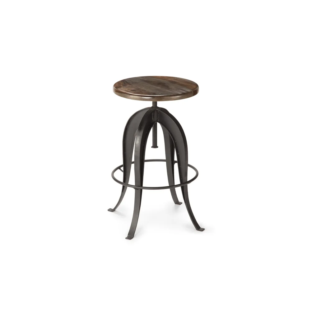 Adjustable Swivel Backless Bar Stool Solid Wood Seat Metal Frame Kitchen Dining Room Pub 32 Inch Height