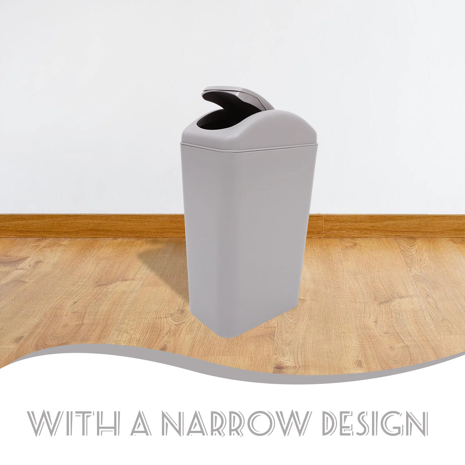

Small Kitchen Trash Container Flip Can Trashcan with Lid Slim Thicken Grey Plastic Waste Basket