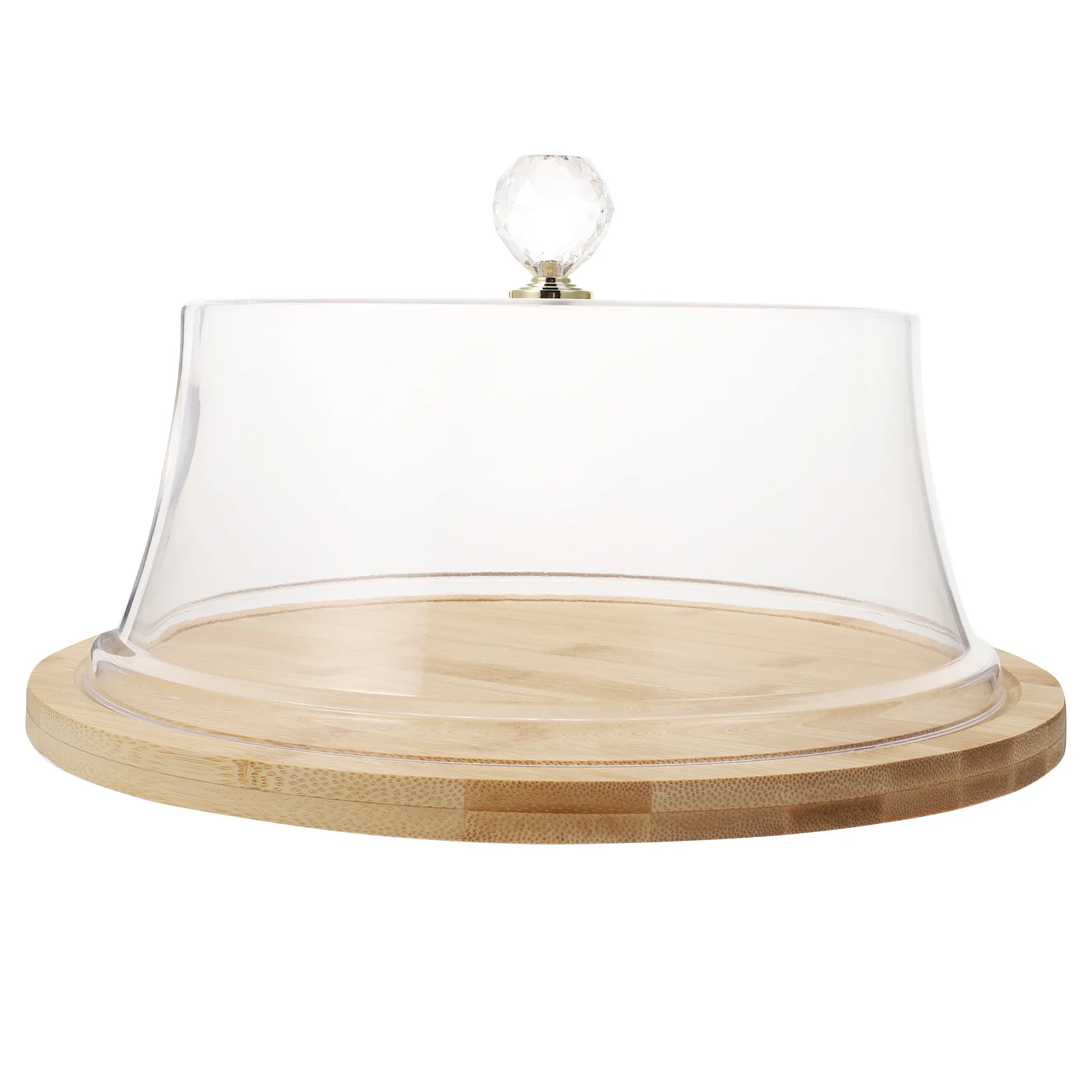 

Cake Cover with Bamboo Plate Acrylic Food Display Transparent Lid Elegant Design for Dessert Party Hotel Use Dustprood Home