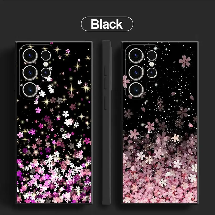 GläNzende SüßE Blumendruck-HandyhüLle FüR Samsung Galaxy S25 S24 23 S22 Plus S21 S20 Ultra S20 S24 S23 S21 Fe Schwarz Weiche HüLle