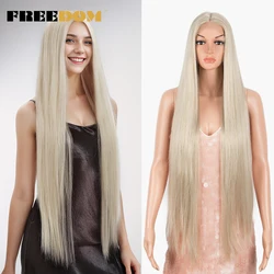 FREEDOM Synthetic Lace Front Wigs For Women Straight Hair Synthetic Lace Wigs 38 Inch Ombre Long Cosplay Wigs Blonde Pink Wig