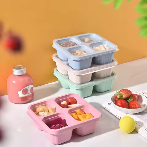 Snack Box with Transparent Lid 4 Grid Snack Boxes with Compartments Reusable Lunch Box Snack Containers Food Storage Containers