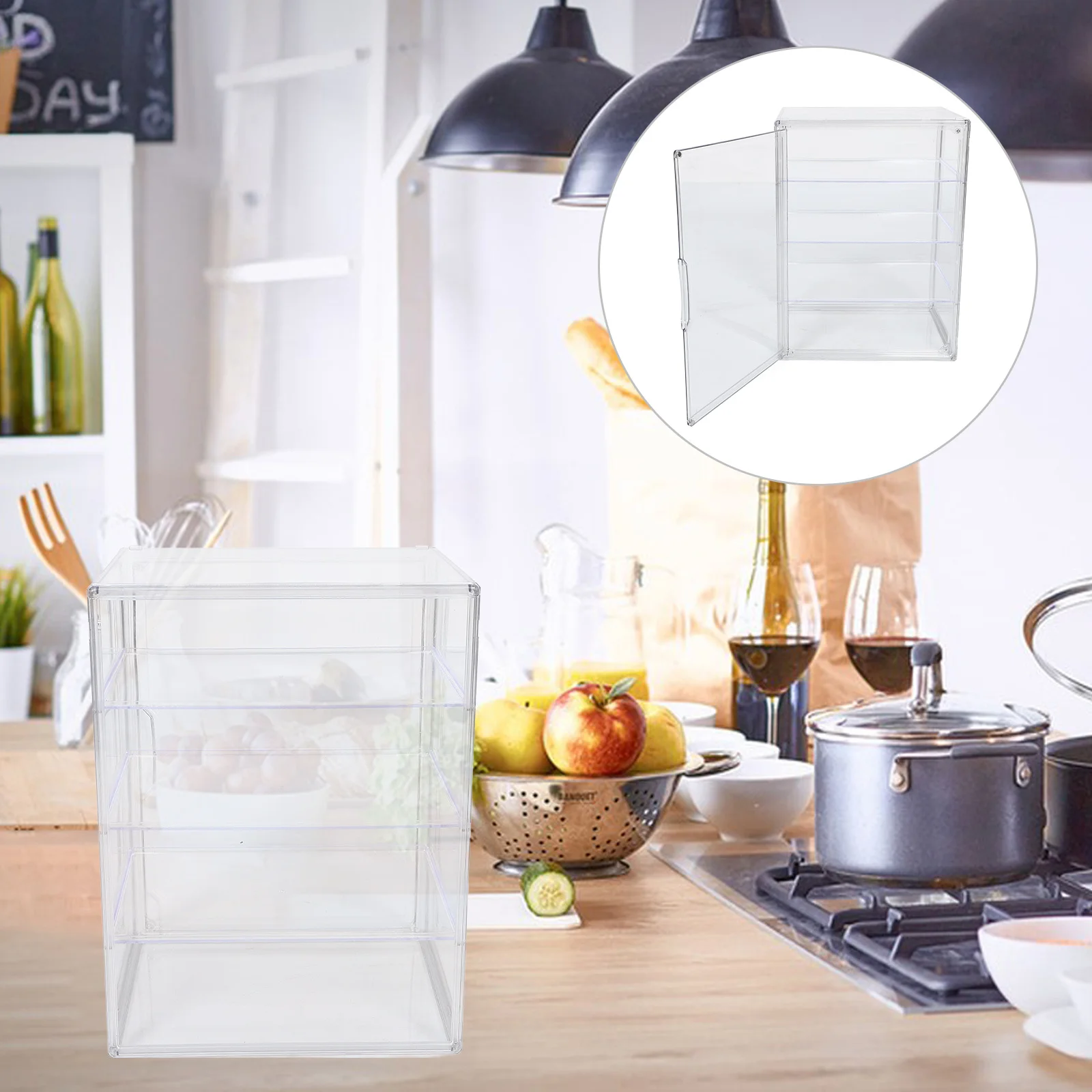 

Adjustable 4-Level Clear Bread Display Cabinet Magnetic Closure Pastry Display Case Kitchen Countertop Bakery Storage