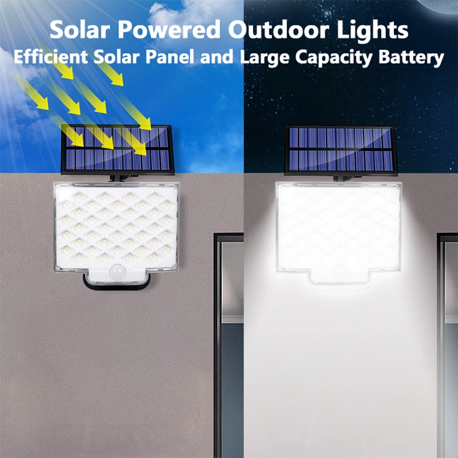 106/160LED Solar Motion Light Outdoor Separate Panel Solar Flood Lights 3 Light Modes for Garden Garage Waterproof Wall Lights