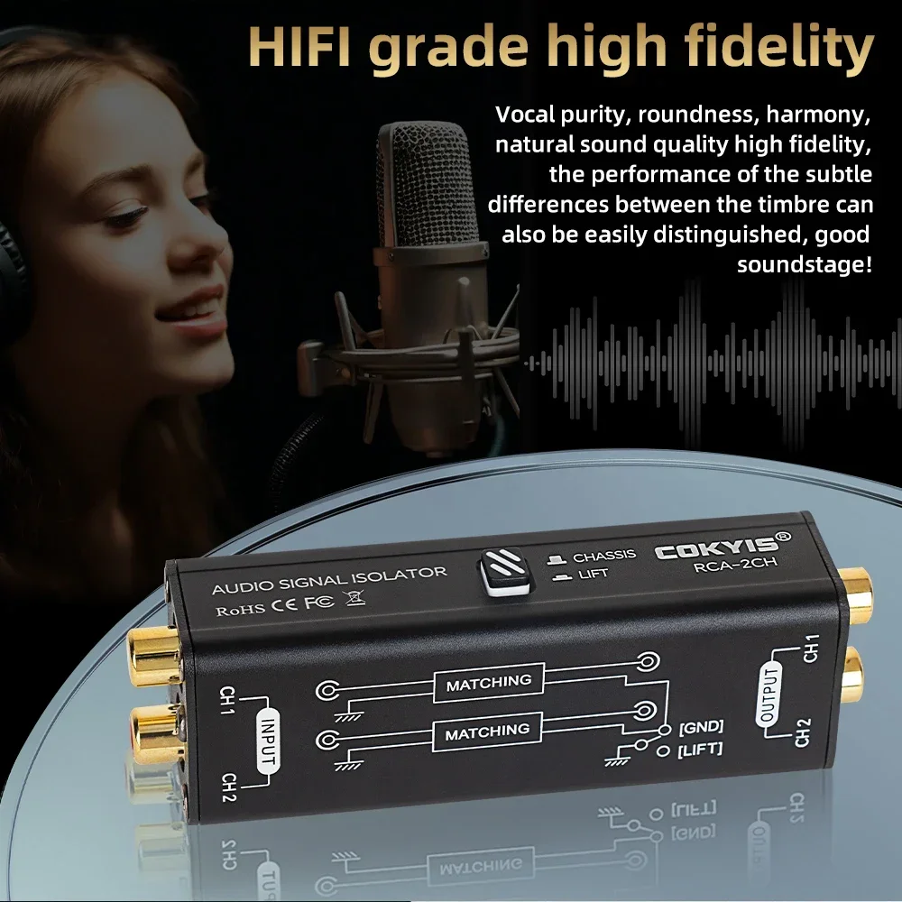 المهنية هوم مزيل الصوت إشارة المعزل مرشح الضوضاء الموسيقية المحمولة 2 قنوات RCA الأرض حلقة المعزل الملحقات