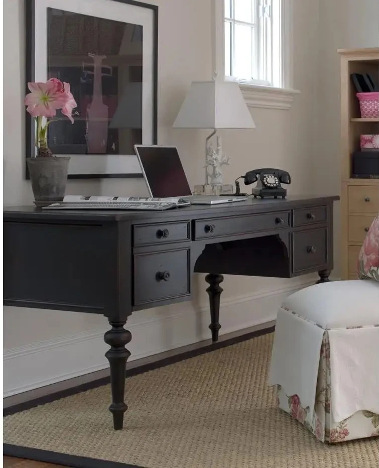 

xxm French retro desk solid wood American black antique study villa engraving light luxury computer desk