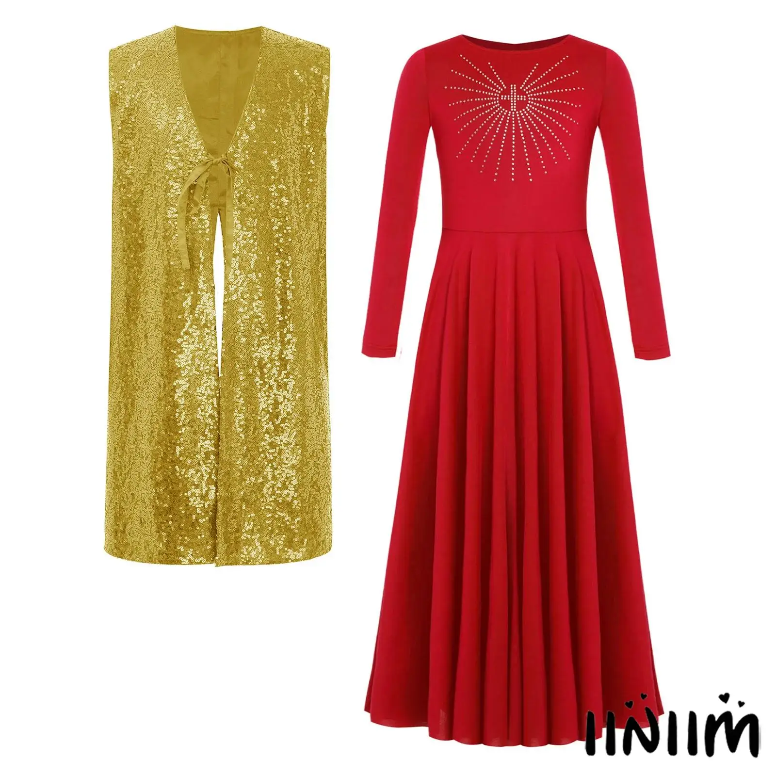 الفتيات الثناء الحديثة الرقص الزي مفتوحة الجبهة الذاتي التعادل أكمام سبليت لامعة الترتر تونك مع فستان ماكسي رداء الرقص الغنائي