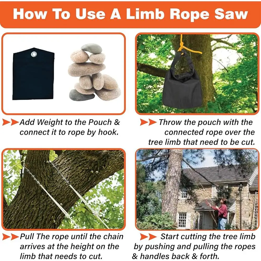 High Limb Rope Saw 55 Inch 70 Teeth Manual Chainsaw Dual Sided Tree Limb Cutting Trimming Kit with Ropes and Accessories