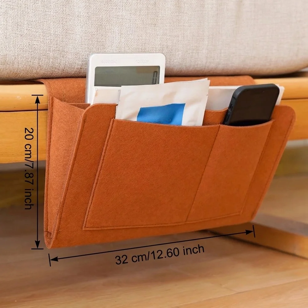 Felt Hanging Bag for Bedside Storage Holds Everyday Essentials While Maintaining Clean Minimalist Bedroom Aesthetic