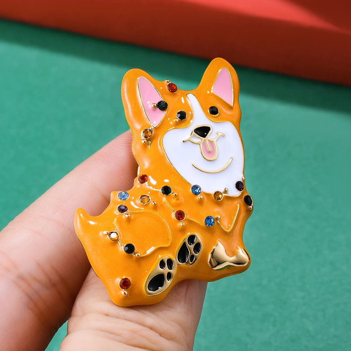 Catuni Christmas Corgi Pin Enamel Pet Dog Brooch Crystal Animal Lapel Lanyard Bag Badge Accessory Jewelry Gift for Women Men