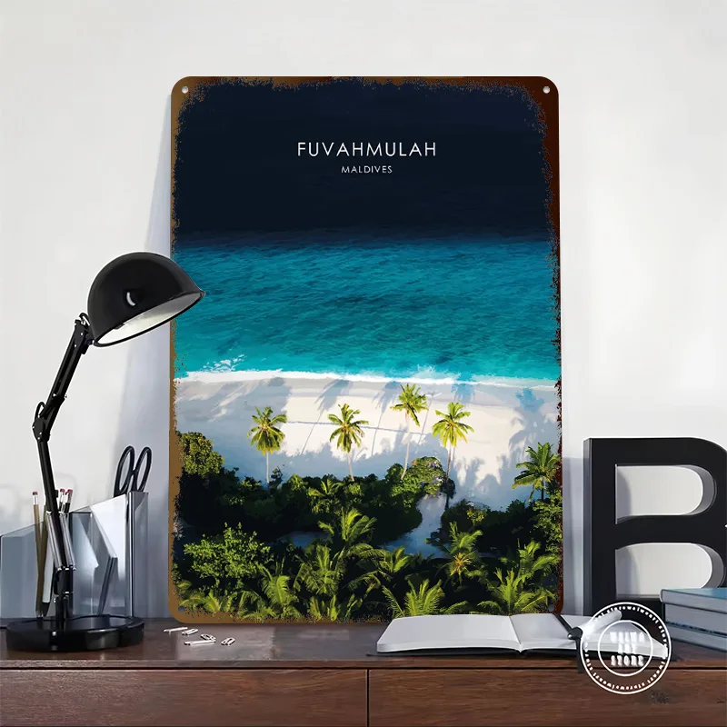 Fuvahmulah Beach Maldives 3D Texture Metal Poster Customized Wall Art Tin Sign Gift for Mancave Luxury Home Decor Items Man Cave