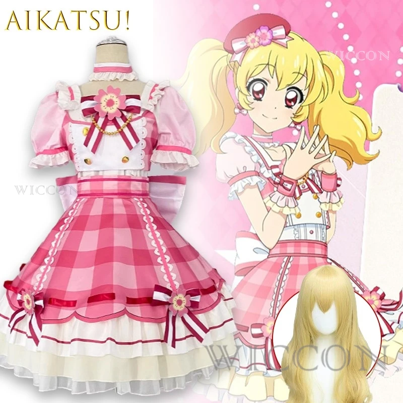 

Айкацу! Hoshimiya Ichigo розовый клетчатый костюм для косплея, повседневное платье принцессы, наряд персонажа аниме, галстук, ожерелье, женская униформа