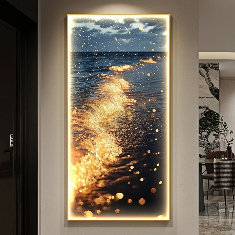 Modern LED Wall Lamps Luxury Entrance Living Room Decoration Corridor Gold Sea Wave Hanging Painting Abstract Lustre Mural Light