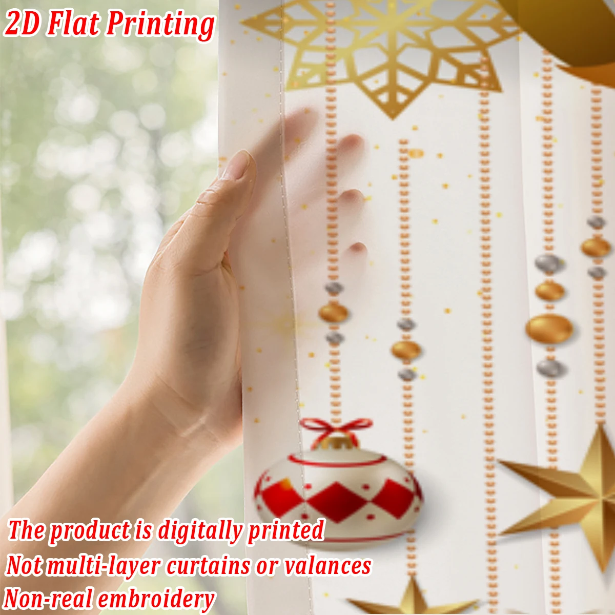 ستارة شفافة للمطبخ بطباعة مسطحة لعيد الميلاد مع زخرفة فرع كرة عيد الميلاد من الصنوبر لحفلات ديكور المنزل في عيد الميلاد