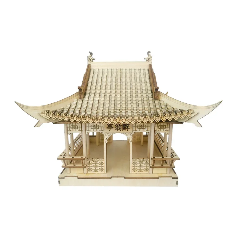 3D Puzzle Wooden Zuiweng Pavilion Simulated Ancient Architecture Model DIY Assembly Toy Jigsaw Model Building Kits