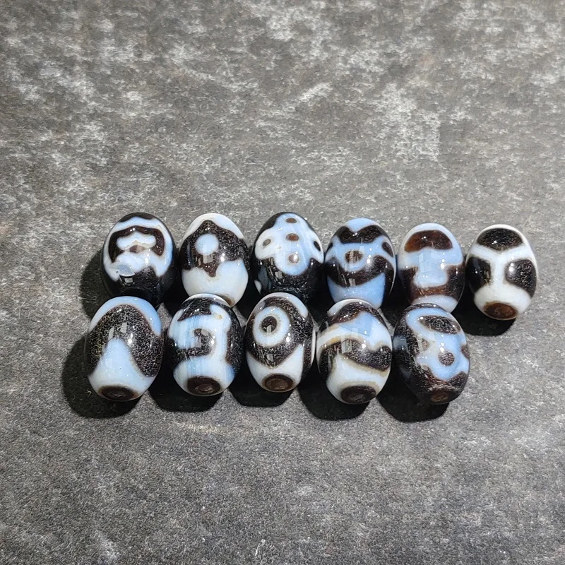 Xizang Agate Dzi3 Eyes Tiger Tooth Aquarius and Other Totem Heavenly Beads Necklace Pendant DIY Accessories 10pcs/pack