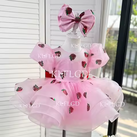 Gorgeous dresses for kids girls embroidered strawberry fluffy tulle dress birthday party evening dress girl Christmas costume