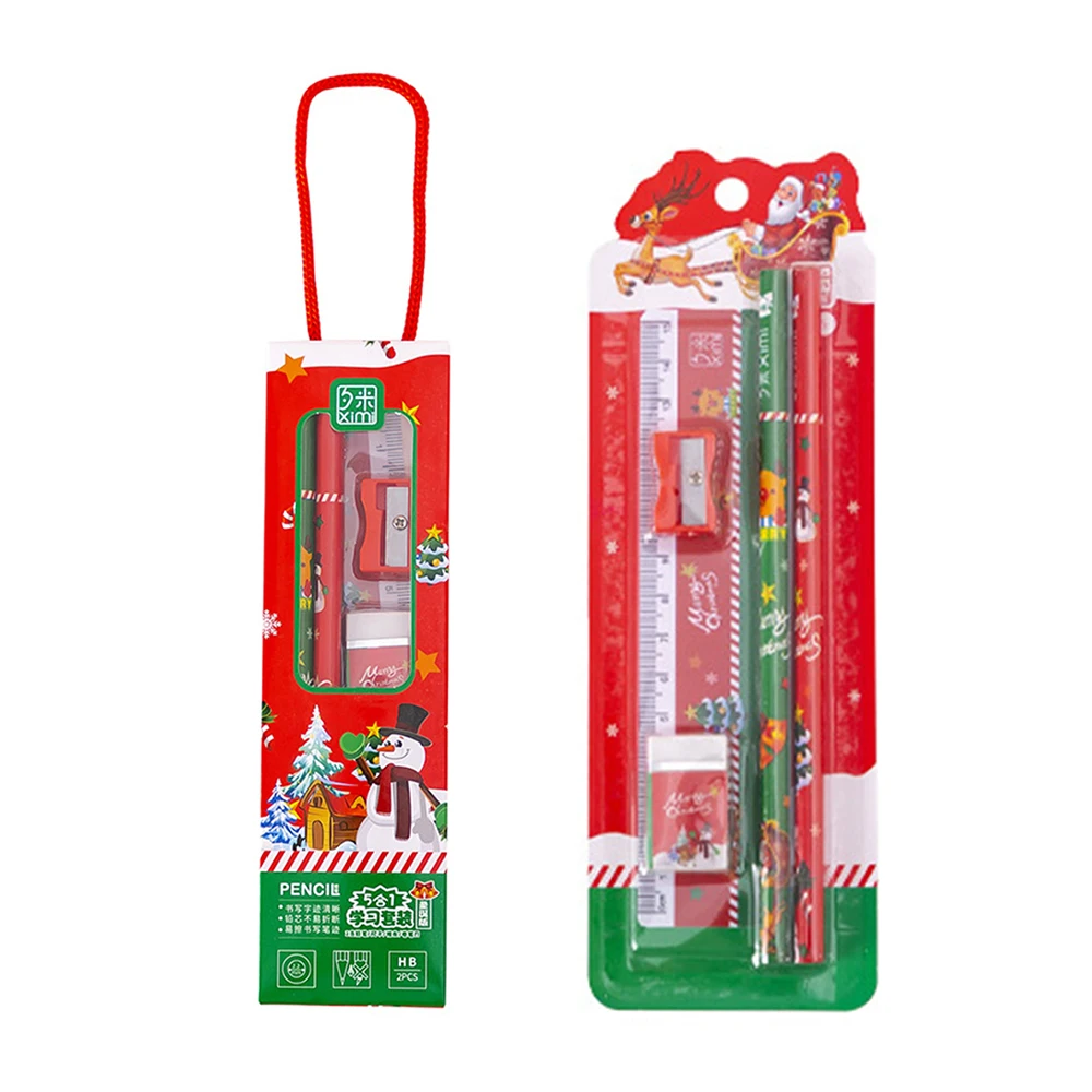 Christmas Christmas Stationery Set Ruler Eraser 5pcs Portable Christmas Pencil Sketch Stationery School Supplies Gift New 2025