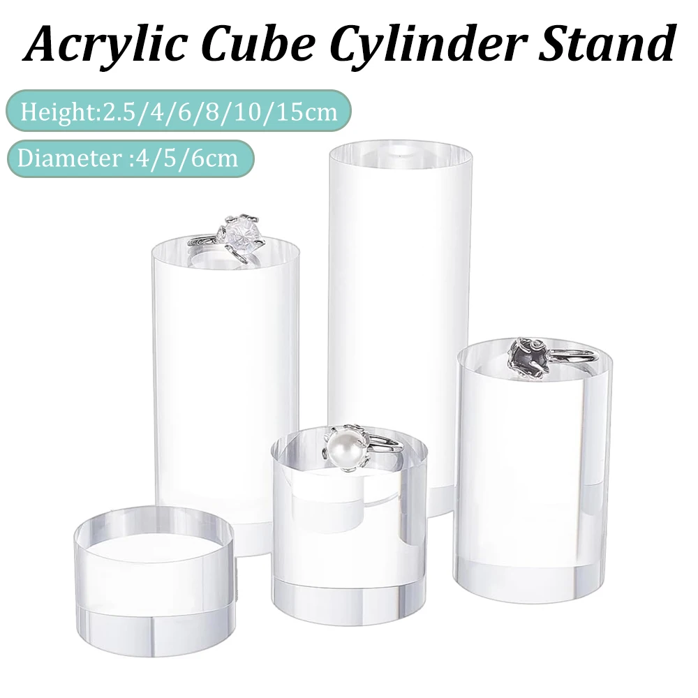 Clear Acrylic Cube Cylinder Round Transparent Solid Acrylic Display Blocks Photography Jewelry Cosmetic Crafts Closet Show
