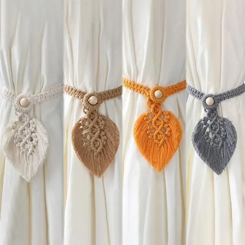 QX2E Drapery Holdback Curtain Decoration Hand-woven Curtain Tie Rope Macrame Curtain Strap for Home Room Ornaments