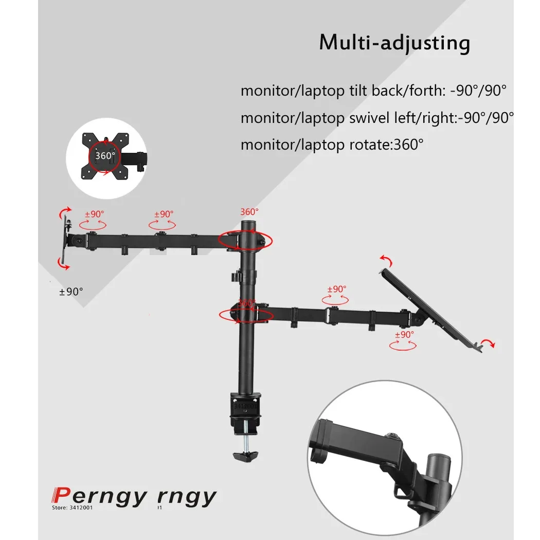 DL-MD30LP 400MM Height Adjustable 10'-15' Laptop Holder Stand + 10'-27' Monitor Rotate Desk Stand Long Arm Clamp Metal