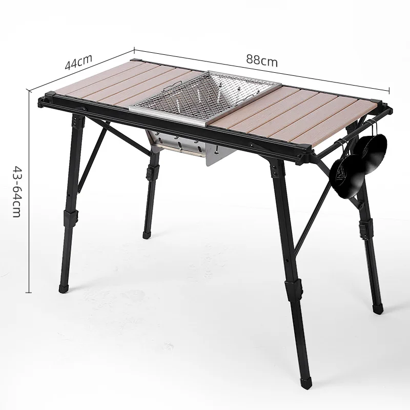 Outdoor Camping Modern Foldable Aluminum Egg Roll BBQ Table Removable Board Adjustable Height Mobile Kitchen Picnic