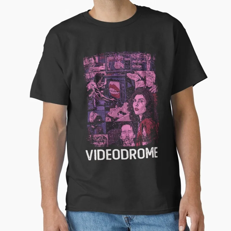 

1129 Horror Movie Videodrome Vintage Scary Halloween gift T shirt Large size Tops Retro Graphic Print Clothes 100% Cotton Tee