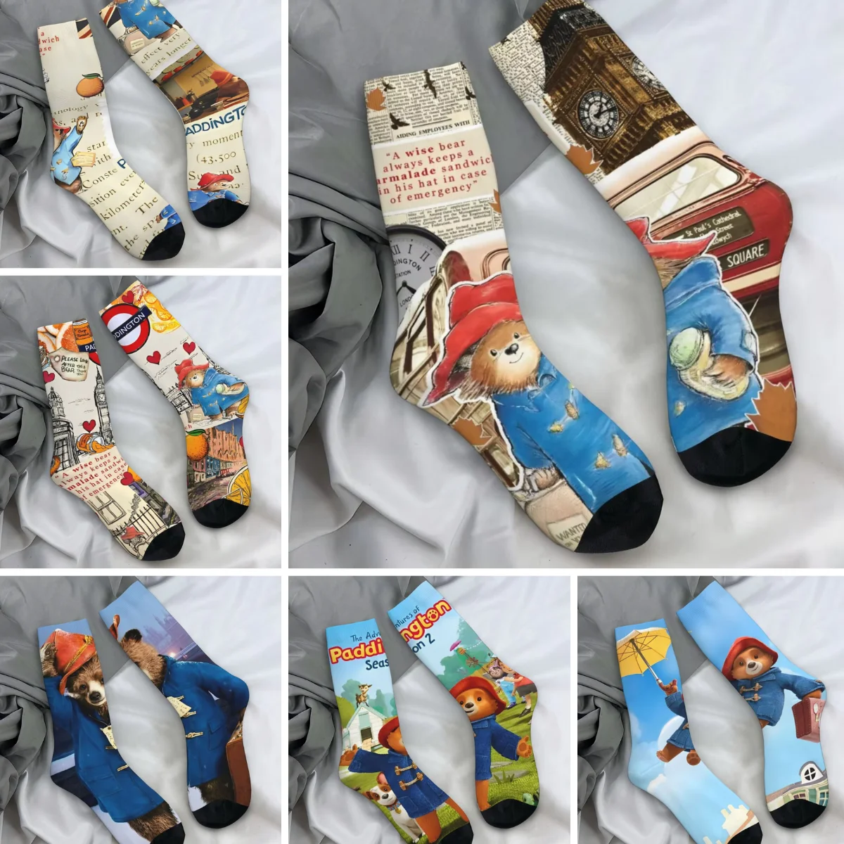 영국 패딩턴 다크 브라운 곰 양말, 트렌디 스타킹, 남녀공용 하이 퀄리티 야외 양말, 용수철 디자인, 미끄럼 방지 양말