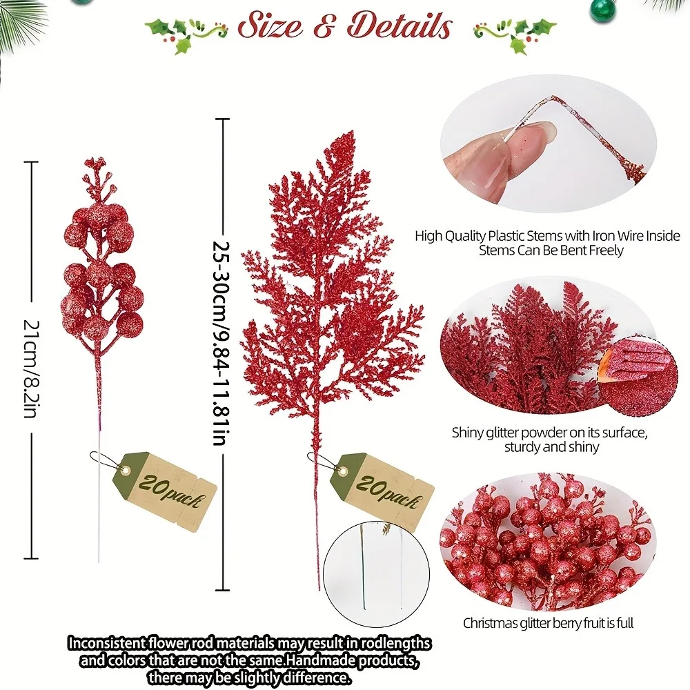 10 Stück künstlicher Beerenstrauß Weihnachtsdekoration Weihnachtsbaum Anhänger Ornament für Zuhause Raumdekoration Neujahr 2026 Geschenke Zubehör – Detail 4