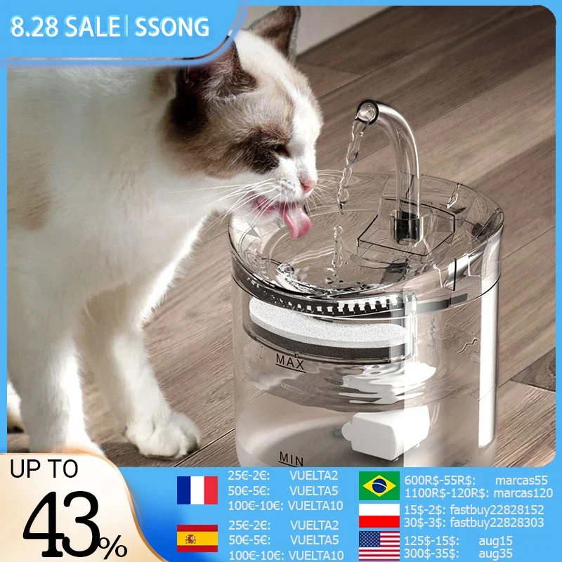 2L Automatic Cat Water Fountain With Faucet Dog Water Dispenser Auto Filter Drinker Pet Sensor Drinking Bowl For Cats Feeder