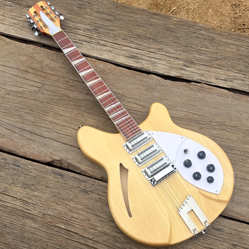 Trapeze Tailpiece 12 String Electric Guitar Semi Hollow Body Natural Basswood Body Stainless Steel Frets 24F Three Pickups