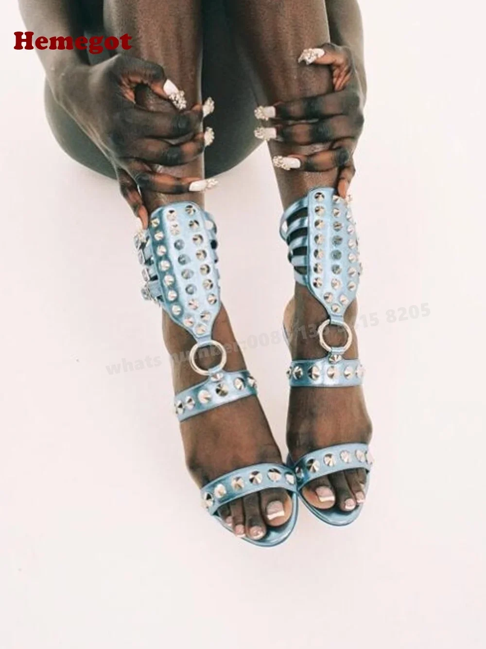 Studded Roman Sandals Open Toe Rivet Cut Out Slingback Women's Sandals Ankle Straps Metallic Summer Runway Party Shoes Sexy 2025