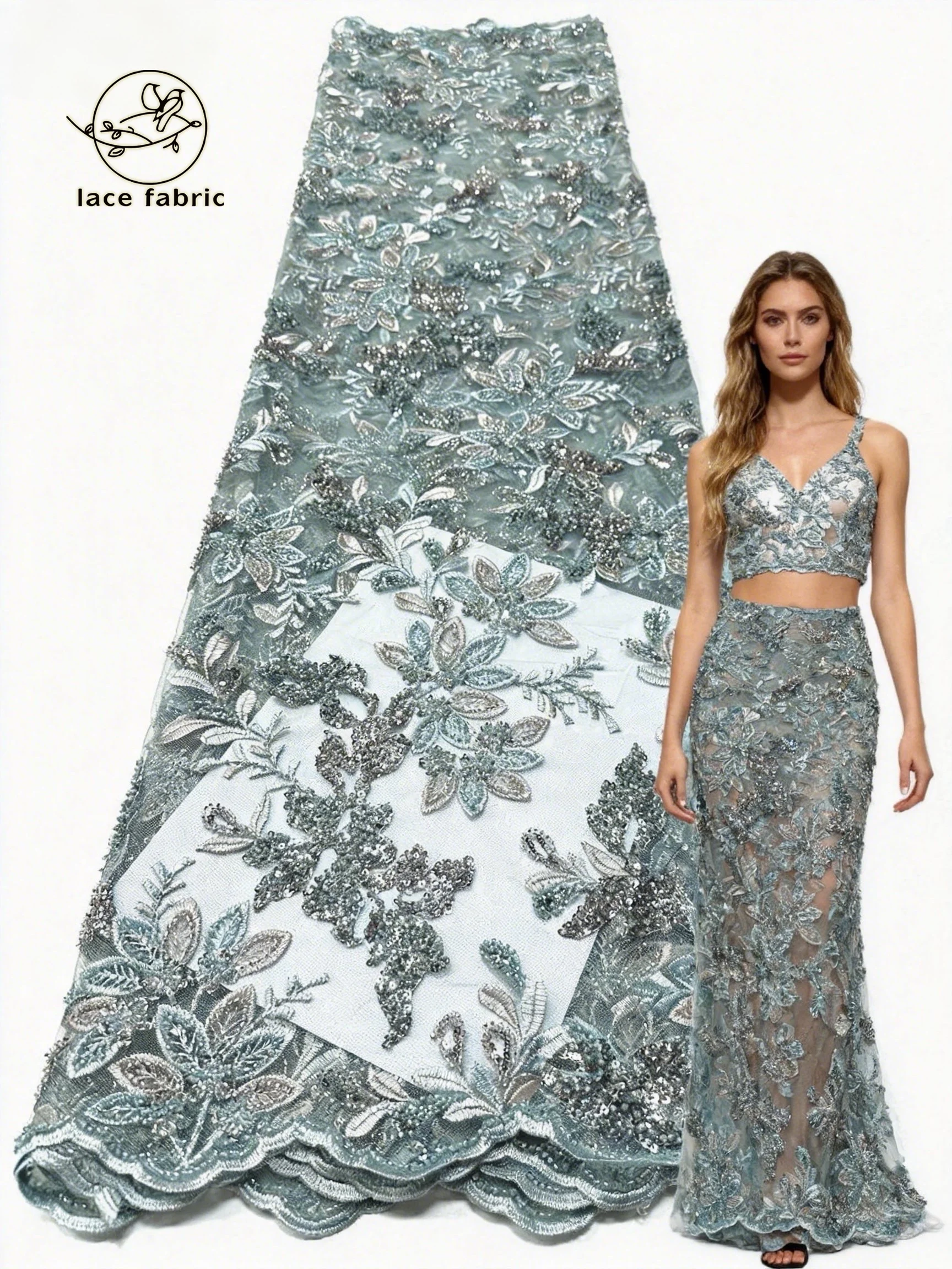 

African Beads Lace Fabric 2026 High Quality Lace French Nigerian Groom Sequins Lace Fabrics For Wedding Party Dress Women Sewing