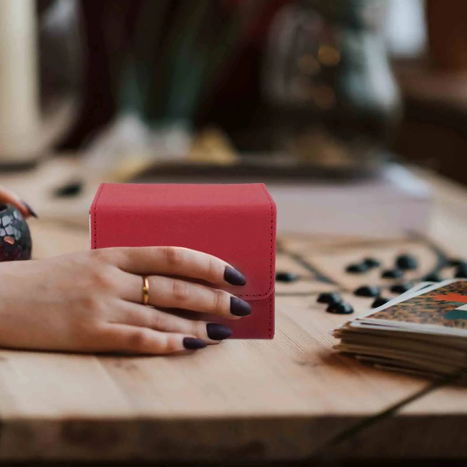 Caixa de mesa para cartões de pôquer, organizador de armazenamento, coleção de jogos, portátil, resistente a arranhões, material pu