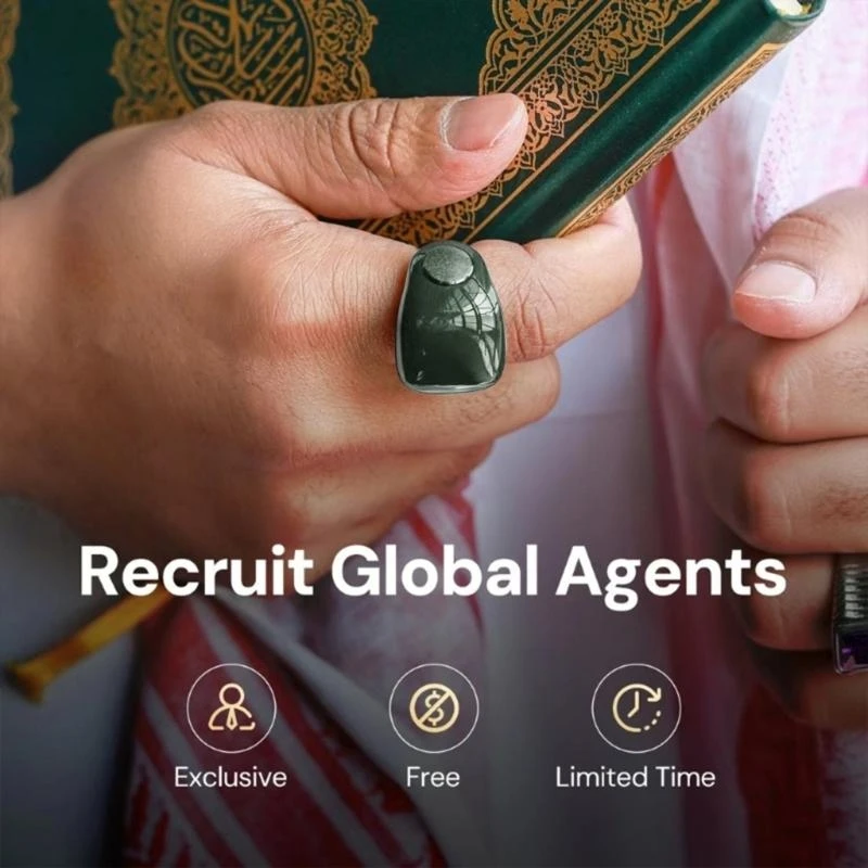 

Intelligent Tasbih Rings With Digital Screen 5 Interchangeable Size Support Wireless Charging and Daily Prayer Reminders