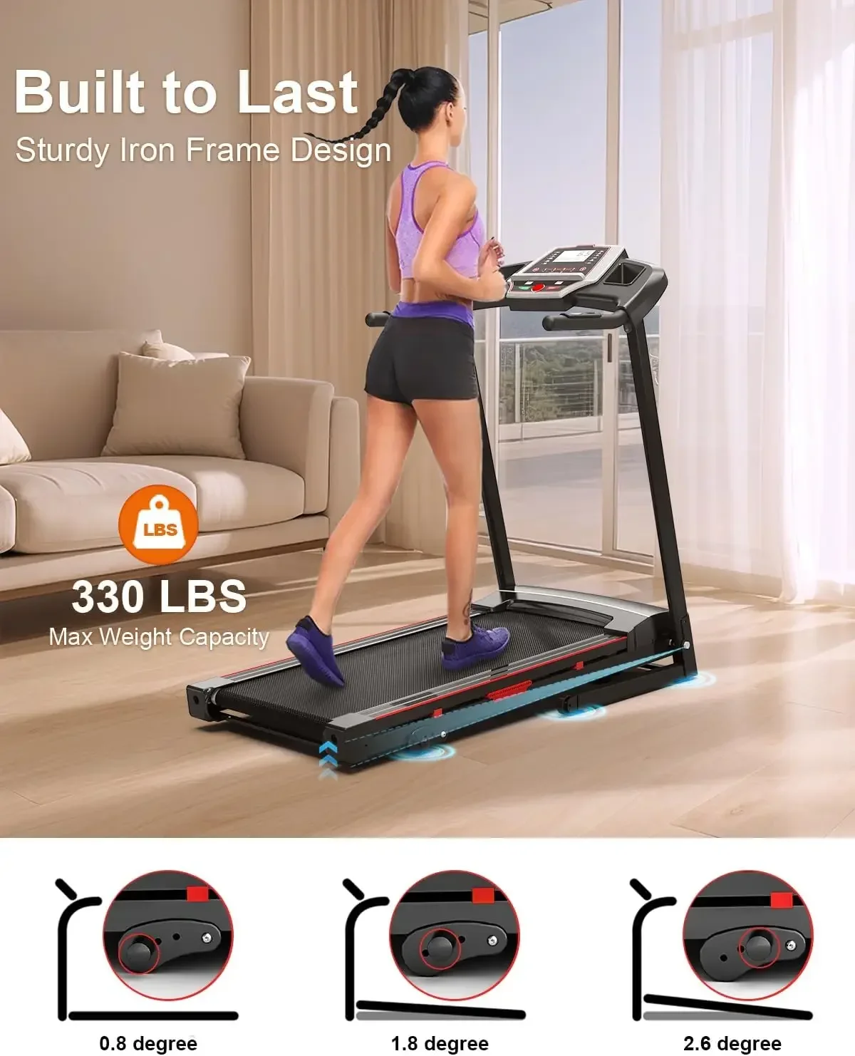 

Folding Treadmill with Adjustable Incline, 3.5HP Foldable Treadmills for Home, 330LBS Weight Capacity, Walking Pad Walking